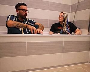 Livie steps from the bath for a steamy backstage interview with tattooed Frankie Jax