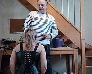 french housewife maid bound in handcuffs for submission training session