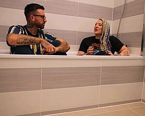 Livie steps from the bath for a steamy backstage interview with tattooed Frankie Jax