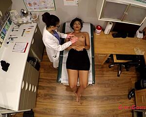 Jackie Banes the latex nurse in heels spreads her skirt for patient humiliation checkup