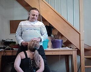 french housewife maid bound in handcuffs for submission training session