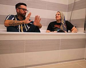 Livie steps from the bath for a steamy backstage interview with tattooed Frankie Jax