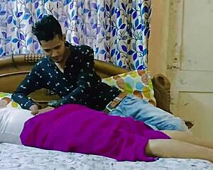 so this mature desi bhabhi sneaks young lover in for rough creampie fuck