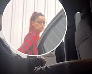 redhead punk flashes risky street wank at crowded bus stop