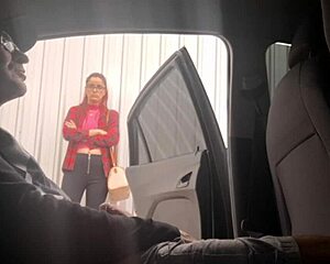 redhead punk flashes risky street wank at crowded bus stop