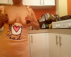 Busty Stepmom Fingers Big Ass Pussy Masturbating in Kitchen Close-Up!