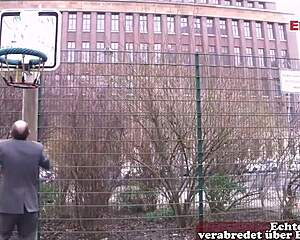 German grandpa flirts with housewife on street then fucks her hard