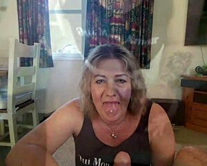 trashy milf slurps masters erupting cock swallowing every drop