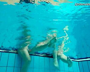 Diana and Simonna splash around as teens in the pool