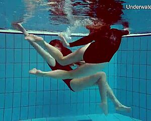 Diana and Simonna splash around as teens in the pool