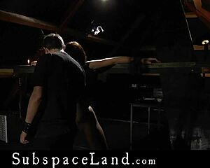 Slave scarlet bound spanked dominated sucking cock in hardcore bdsm lair