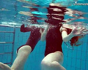 Diana and Simonna splash around as teens in the pool