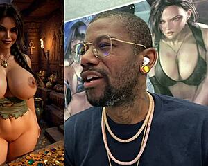 Fat breasted Lara Croft cosplayer in snow white bukkake lactates and fucks cock hard.