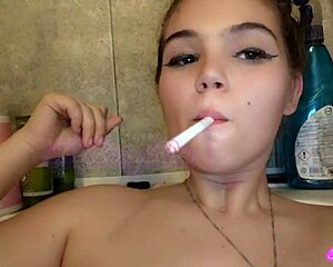 Romanian Teen Slave Smokes While Big Tits Drip in BDSM Bathtub Ritual