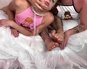 brutal 3some destroys foot sluts with humiliation gagging puke 🤮👣