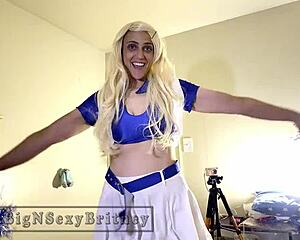 BIG SEXY BRITNEY Cheerleader Deepthroat Blowjob Rips Into ANAL Pounding