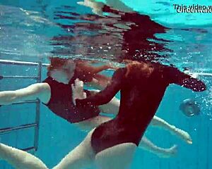 Diana and Simonna splash around as teens in the pool