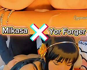 yor forger and mikasa cosplay duo, who's the real naughty one here?