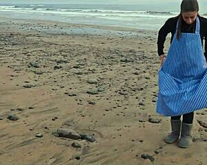 Silvia Soprano Roughly Dominated on Norway Beach with Slaps Spitting