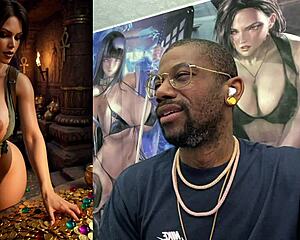 Fat breasted Lara Croft cosplayer in snow white bukkake lactates and fucks cock hard.