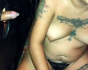 horny latina amateur at glory hole sucking and handjob in homemade video