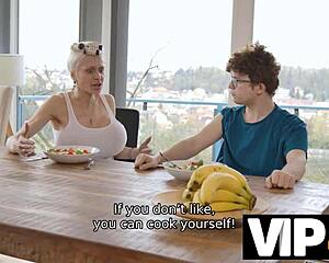 kinky milf in stockings acts out virtual mother-in-law fantasy with pierced euro couple