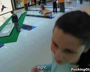 Fucking glasses teen orgasms in restroom