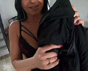 curvy housewife worships cum on her shiny leggings