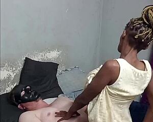 hottest black braided young 18+ slut sucks secret masked mans white cock and sit on it with her yellow dress ride cock & get pounded doggystyle