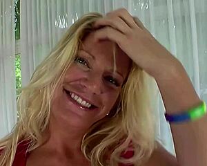 Blonde with big tits sucks cock