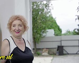 Horny grandma cheats with gardener in garden
