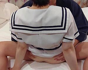 Amateur maid gets pounded from below until creampie overflows