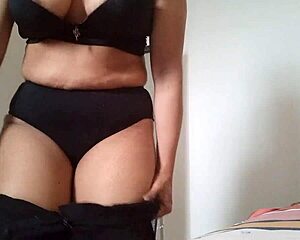 Latina stepmom strips naked masturbates before work craving boss fuck