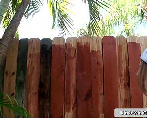great ass teen girlfriend fucks outdoors in pov