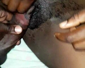 Hairy pussy ebony gets monster cock creampie