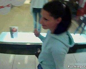 Fucking glasses teen orgasms in restroom