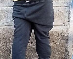big black ass bottom fucking his asshole with a dildo outside