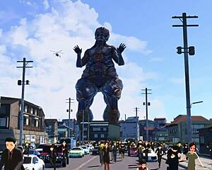 The tall figure appears in this giant themed scene