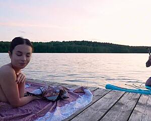 hot threesome with girlfriends on the lake