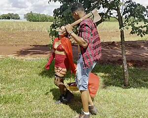 Red riding hood met the big woodcutter in forest