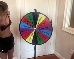 Four girls stripping with wedgie wheel