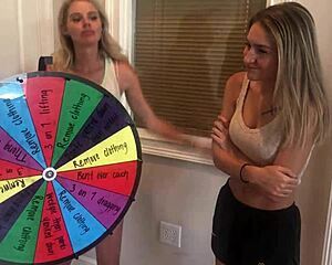 Four girls stripping with wedgie wheel