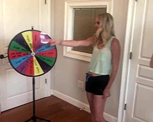 Four girls stripping with wedgie wheel