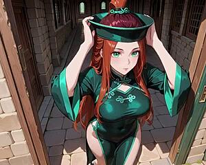 red hair lazy seduction happens in eastern courtyard with slow climax