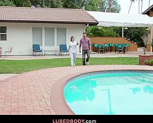 curvaceous bella blu massaging client in wellness complex