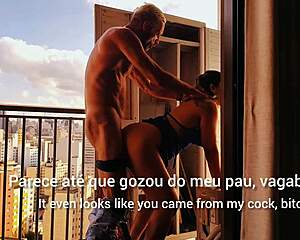 Boss gets her ass pounded hard on the balcony