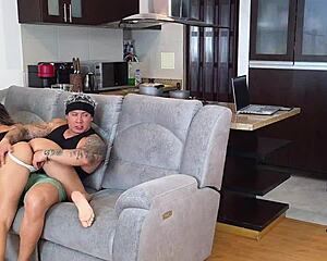 horny stepmom enjoys her pussy while watching her stepson fucking she gets fucked too