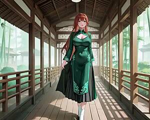 red hair lazy seduction happens in eastern courtyard with slow climax