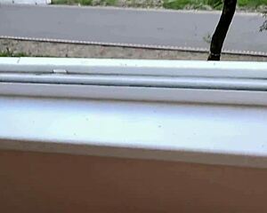 my hot milf neighbor sucked my dick on the balcony and got facialized