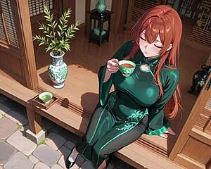 red hair lazy seduction happens in eastern courtyard with slow climax